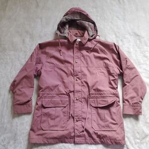Woolrich Womens Jacket Sz Large Purple Wool Lined Zip Parked Hooded